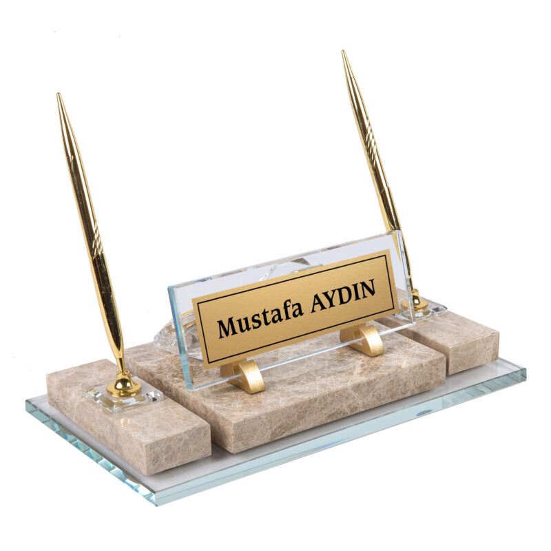 Efes Premium Kristal Detaylı Krem Mermer Set Masa İsimliği