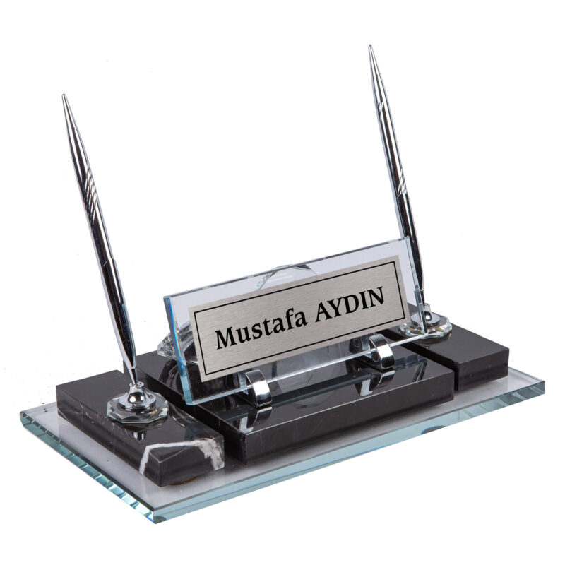 Efes Premium Kristal Detaylı Siyah Mermer Set Masa İsimliği