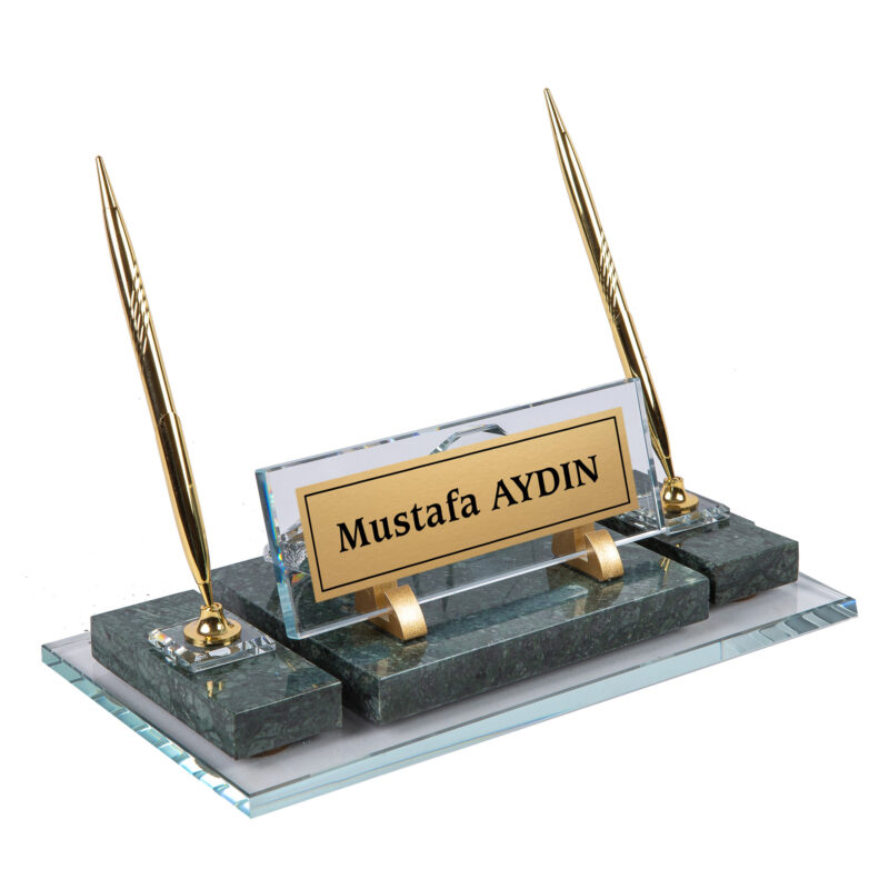 Efes Premium Kristal Detaylı Yeşil Mermer Set Masa İsimliği